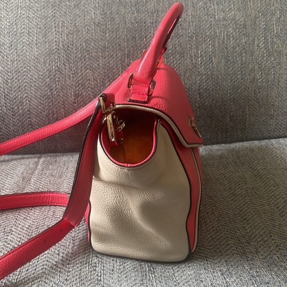 Kate Spade Color Block Coral & Tan Leather Crossbody With Top Handle Handbag - Picture 5 of 16